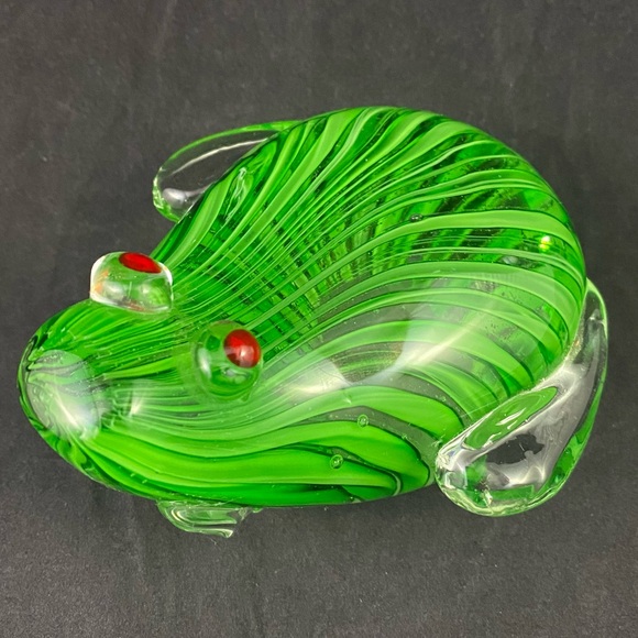 Heavy Murano Style ART GLASS Frog Toad Green Paperweight - Picture 1 of 9